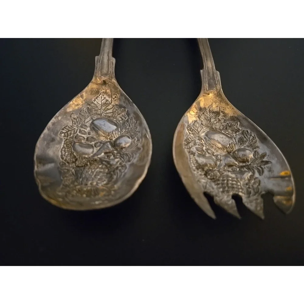 Vintage EPS A1 Sheffield England Silverplate Gold Wash Salad Server‎ Set